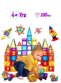 TOMSHOO Magnetic Tiles for Kids 100pcs Magnetic Building Blocks Stronger 3D Magnet Building Tiles Set Toys for 4-8 Year Old Boys Girls Educational Birthday Gifts for Kids Toddlers Age 3+  - Image 1
