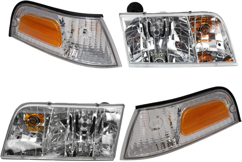 TRQ 4 Piece Headlight and Corner Light Assembly Set for 1998-2011 Ford Crown Victoria - Image 3