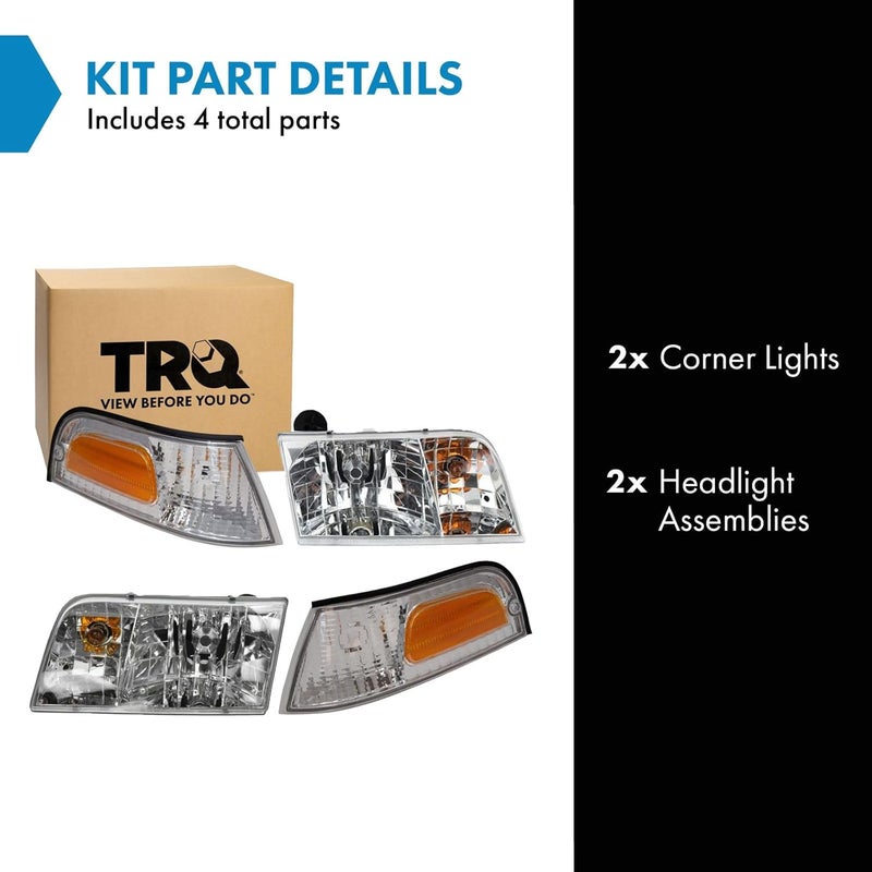 TRQ 4 Piece Headlight and Corner Light Assembly Set for 1998-2011 Ford Crown Victoria - Image 2