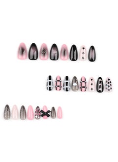 JOSQUEWNN Press on nails,24-Piece Cool and Trendy Nail Art with Heart Ombre Design, Almond-Shaped Fake Nails Featuring Bow and Star Elements, Showcasing Your Unique Style and Personality!Fake Acrylic Nails With Glue Kit.  - Image 5