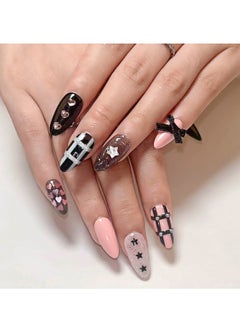 JOSQUEWNN Press on nails,24-Piece Cool and Trendy Nail Art with Heart Ombre Design, Almond-Shaped Fake Nails Featuring Bow and Star Elements, Showcasing Your Unique Style and Personality!Fake Acrylic Nails With Glue Kit.  - Image 2