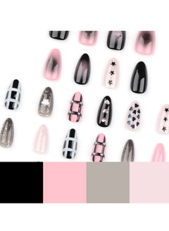 JOSQUEWNN Press on nails,24-Piece Cool and Trendy Nail Art with Heart Ombre Design, Almond-Shaped Fake Nails Featuring Bow and Star Elements, Showcasing Your Unique Style and Personality!Fake Acrylic Nails With Glue Kit.  - Image 3