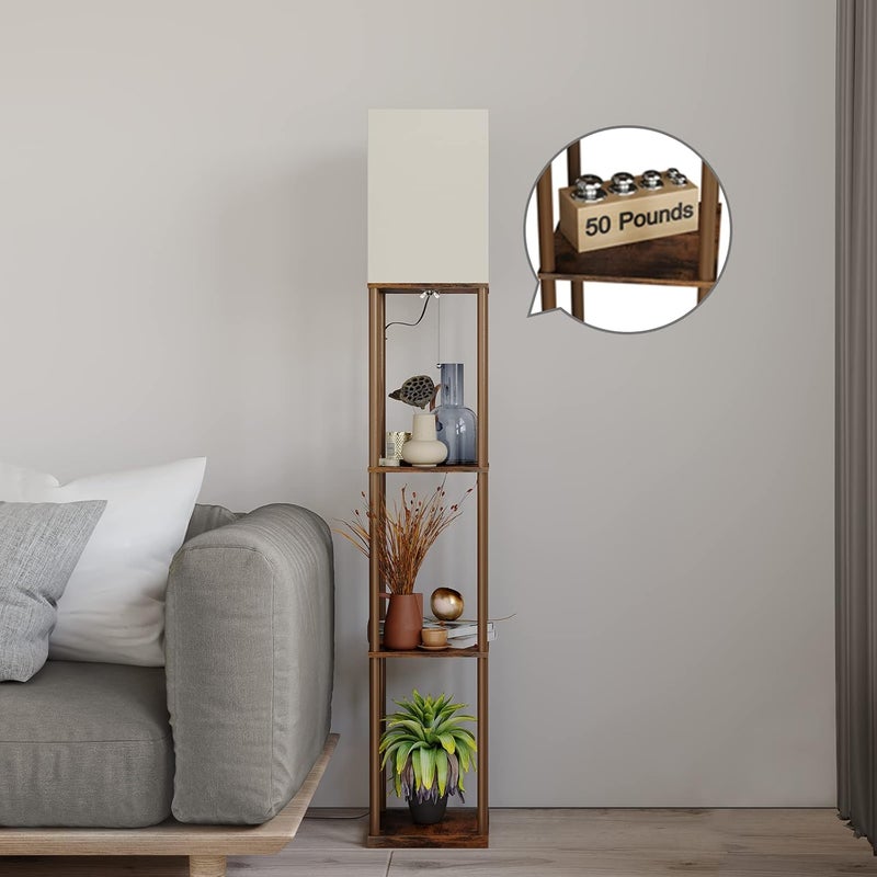 SUNMORY Floor Lamp with Shelves, Modern Square Standing Lamp with 3 Color Temperature Bulb, Corner Display Bookshelf Lamp for Living Room and Bedroom (Rustic Brown) - Image 3