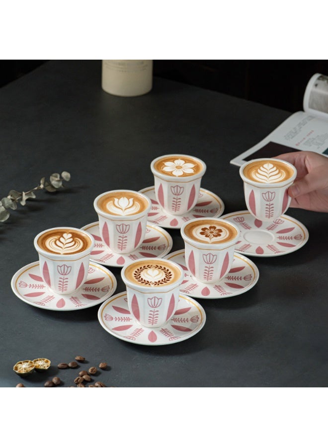 6pcs Saudi Arabic Coffee Cup Set with Saucers,Premium Ceramic Espresso Cups, TraditionalMiddle Eastern Tea & Coffee Drinkware,Elegant Small Cups for Dallah Coffee, TurkishChai, Ramadan Eid Gift Home  Decor - Image 4