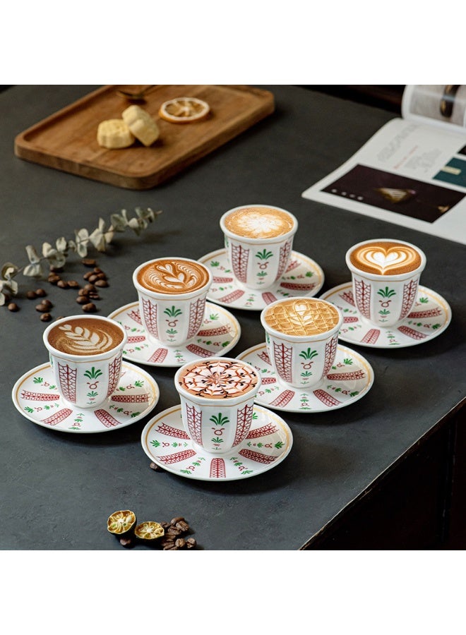 6pcs Saudi Arabic Coffee Cup Set with Saucers,Premium Ceramic Espresso Cups, TraditionalMiddle Eastern Tea & Coffee Drinkware,Elegant Small Cups for Dallah Coffee, TurkishChai, Ramadan Eid Gift Home  Decor - Image 3