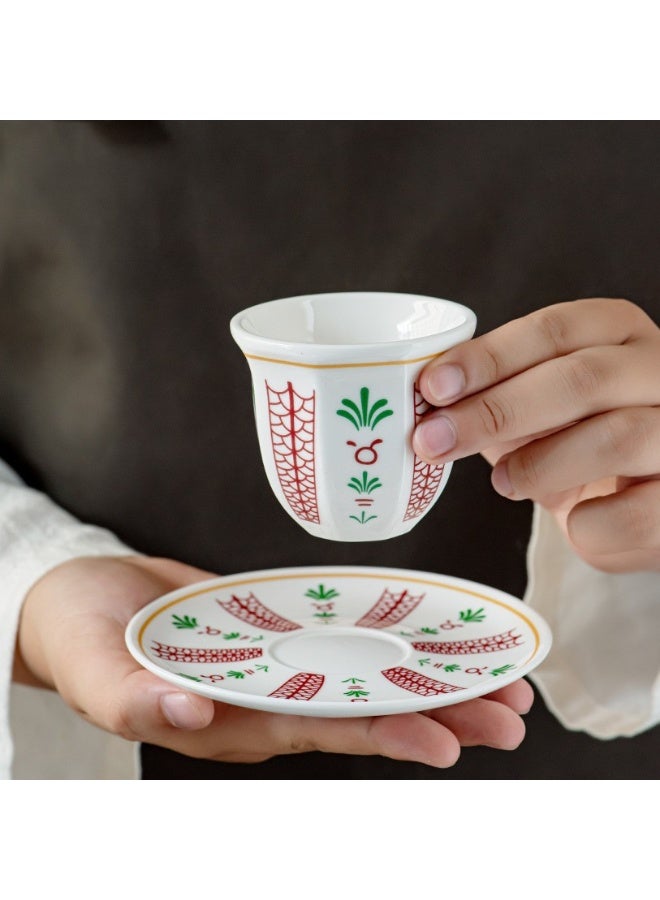 6pcs Saudi Arabic Coffee Cup Set with Saucers,Premium Ceramic Espresso Cups, TraditionalMiddle Eastern Tea & Coffee Drinkware,Elegant Small Cups for Dallah Coffee, TurkishChai, Ramadan Eid Gift Home  Decor - Image 2