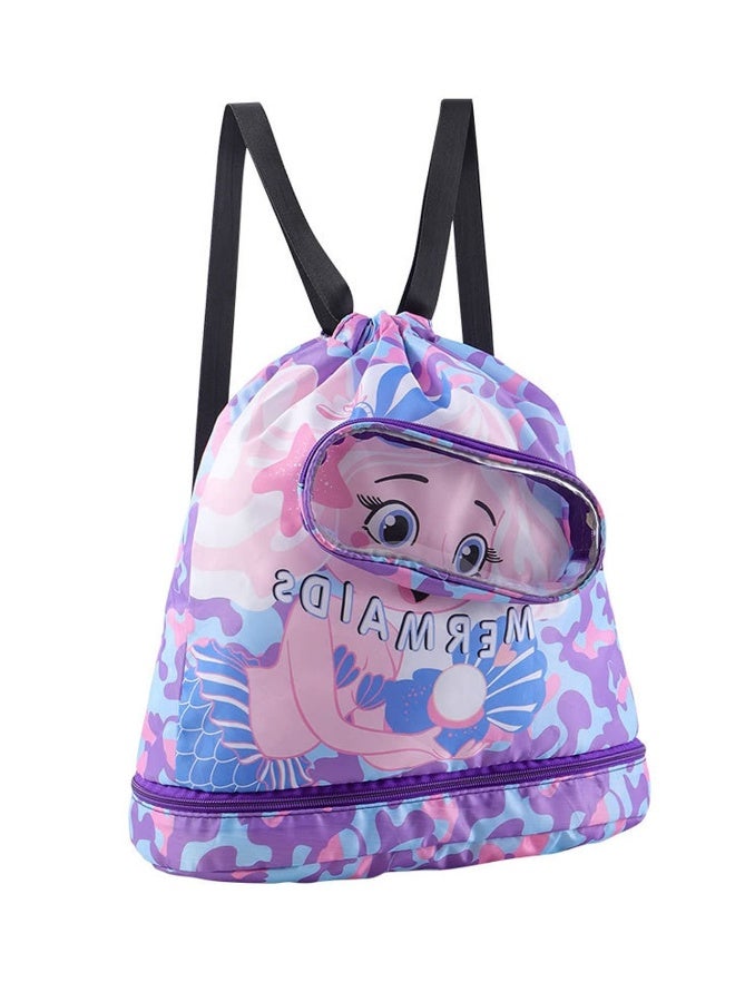 Drawstring Bag Kids Swimming Bag, Waterproof Lightweight String Bag For Outdoor Yoga Gym Swimming Travel with Zippered Pocket Shoe Compartment Sports Gym PE Beach Bag for Girls - Image 1