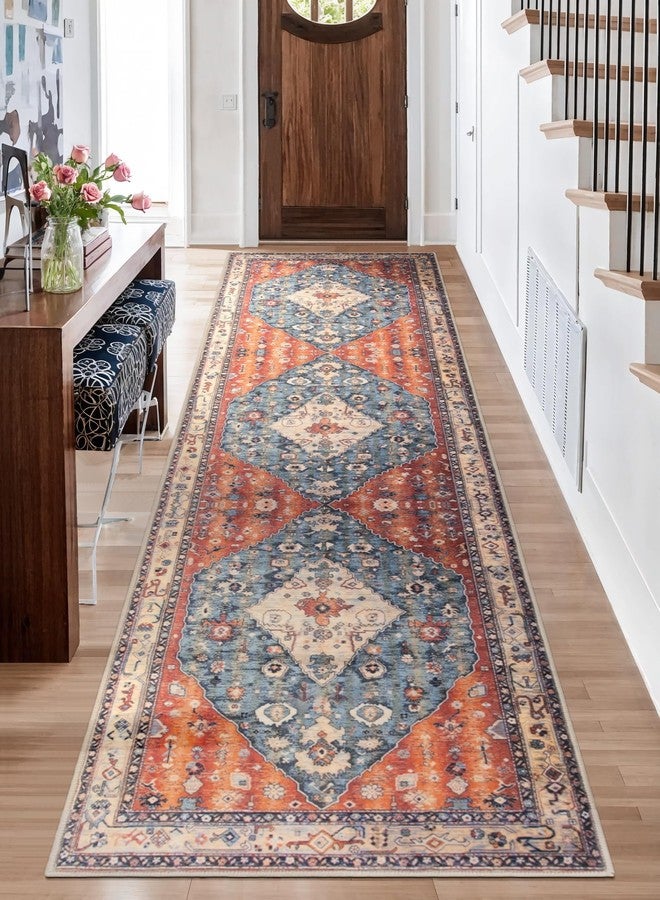 SERISSA Boho Washable Runner Rug, 2'6"x10' Long Non-Slip Tribal Hallway Kitchen Stair Runner Rug Ultra Soft Print Distressed Vintage Floor Carpet for Bedroom Bathroom Laundry Room - Image 1
