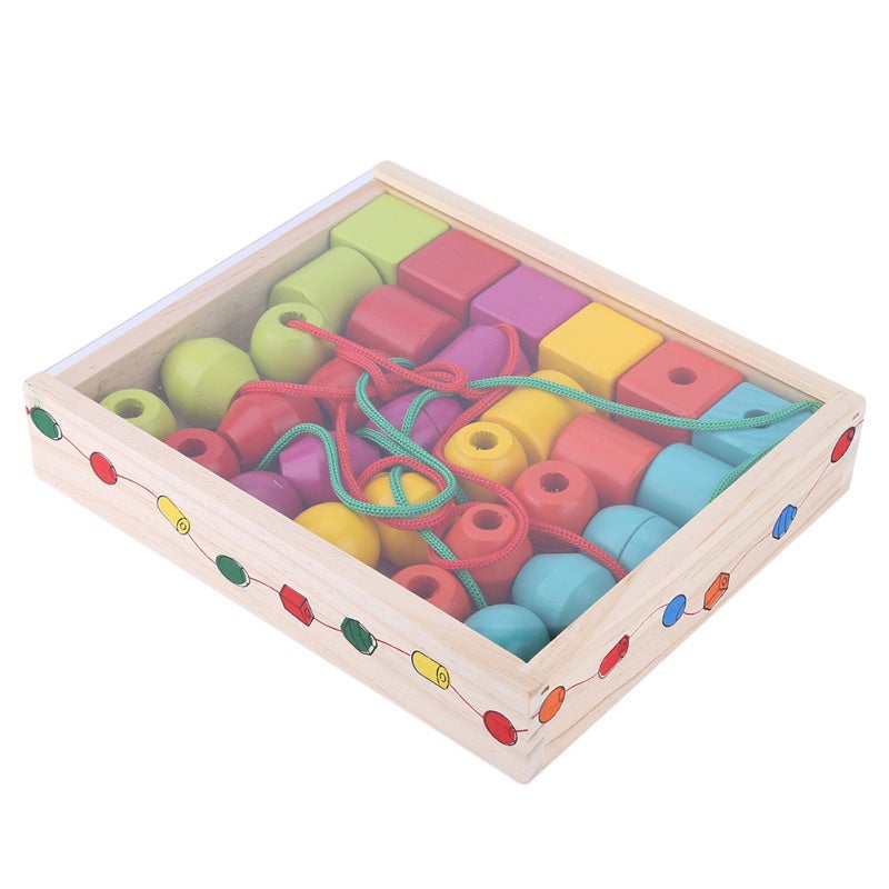 Wooden Threading Toy - Non-Toxic Smooth Wooden Blocks Bright Color Shape Recognition Toy for Toddler Early Childhood Development - Sensory Play Educational Beads for Hand Eye Coordination - Image 5