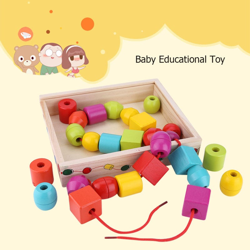 Wooden Threading Toy - Non-Toxic Smooth Wooden Blocks Bright Color Shape Recognition Toy for Toddler Early Childhood Development - Sensory Play Educational Beads for Hand Eye Coordination - Image 3