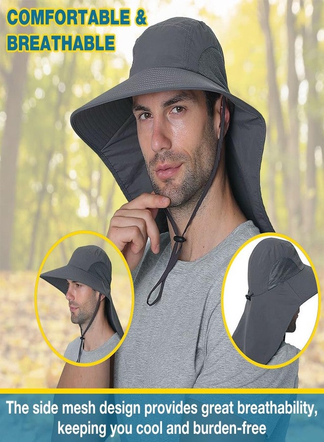 GUSTAVE® Universal Sun Hat - Wide Brimmed UV Protection Hat with Neck Flap & Adjustable Windproof Chin Strap, Breathable Polyester Material for Hiking, Fishing, Gardening - Fits 22"-24" Heads Grey - Image 4