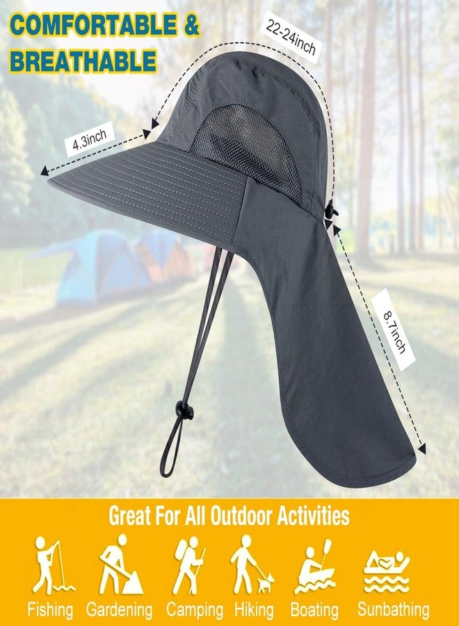 GUSTAVE® Universal Sun Hat - Wide Brimmed UV Protection Hat with Neck Flap & Adjustable Windproof Chin Strap, Breathable Polyester Material for Hiking, Fishing, Gardening - Fits 22"-24" Heads Grey - Image 5