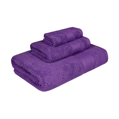 Trident Soft Comfort Air Rich Towels for Bath, 100% Cotton Towel, Super Soft, Highly Absorbent, 3 Pieces Towel Set, 500 GSM - Plum - Image 2