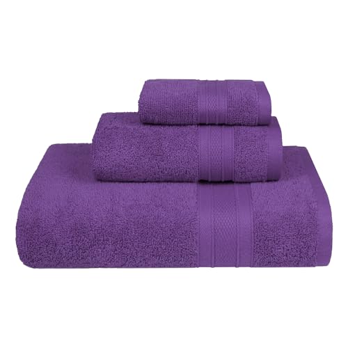 Trident Soft Comfort Air Rich Towels for Bath, 100% Cotton Towel, Super Soft, Highly Absorbent, 3 Pieces Towel Set, 500 GSM - Plum - Image 1