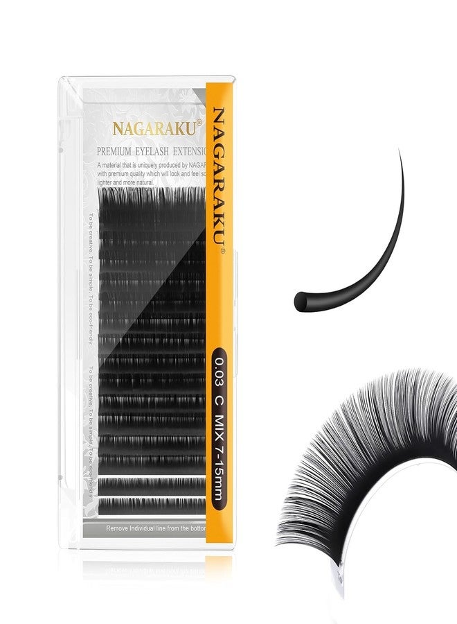 NAGARAKU Eyelash Extensions 7-15mm Mix Tray Individual Synthetic Fiber Lashes Classic Matte Black 16 Rows Professional Beauty Salon Supplies (7-15mm Mix, 0.03 C) - Image 1
