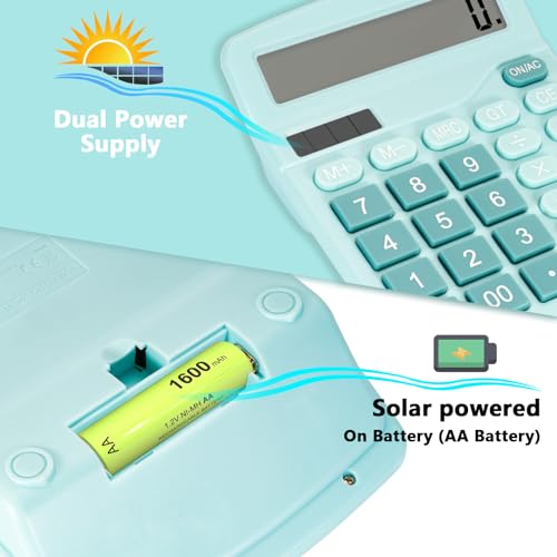 DANRONG Cute Light Blue Desktop Calculator with Big Buttons, Dual Power Source, Solar and Battery, Large Display Screen - Perfect for Office, Teachers, and Students (Light Blue) - Image 3