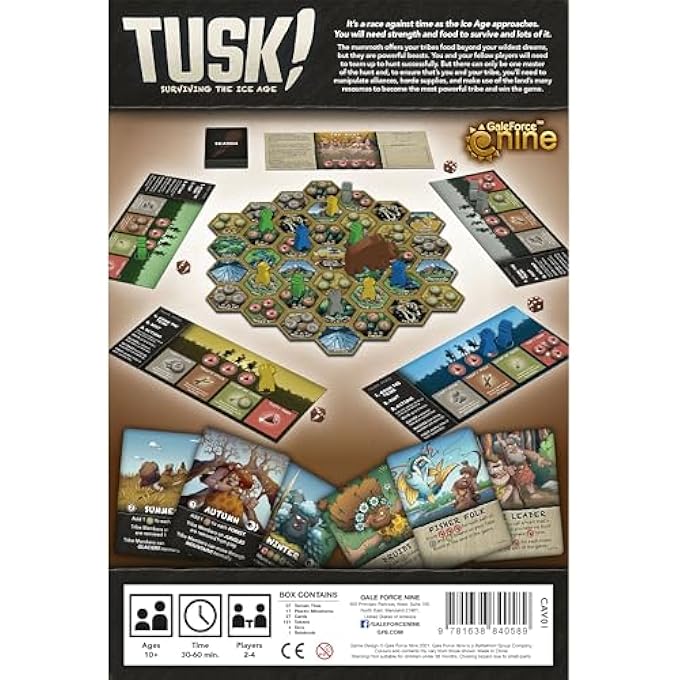 Gale Force Nine 9 TUSK Surviving The Ice Age  Strategy Board Game Ages 10 3060 Min 24 Players - Image 3