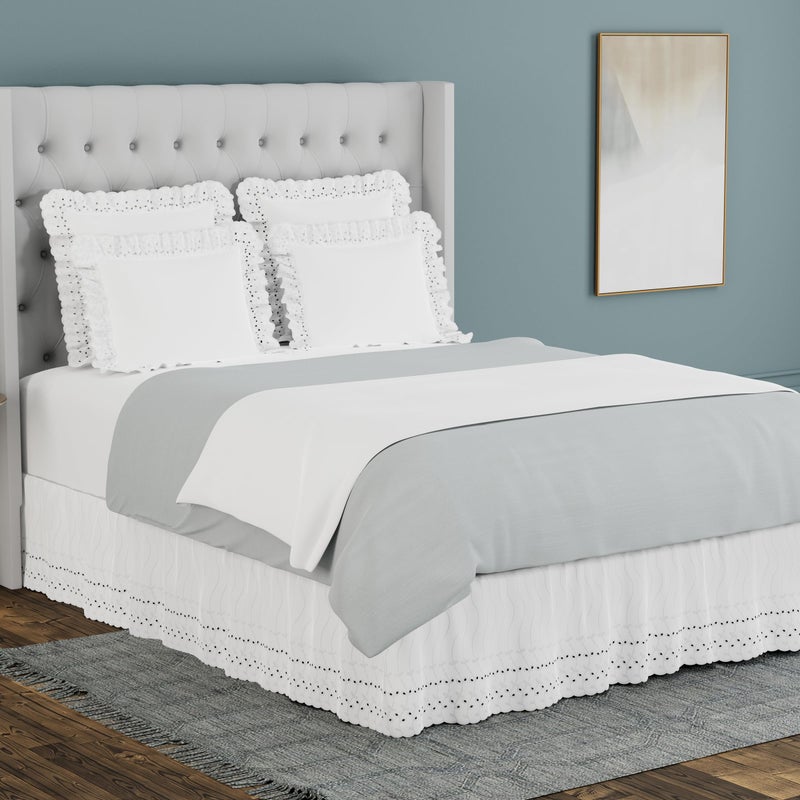 FRESH IDEAS Ruffled Bed Pillow Shams with Embroidered Eyelet Detail, Standard, White, 2-Pack - Image 4