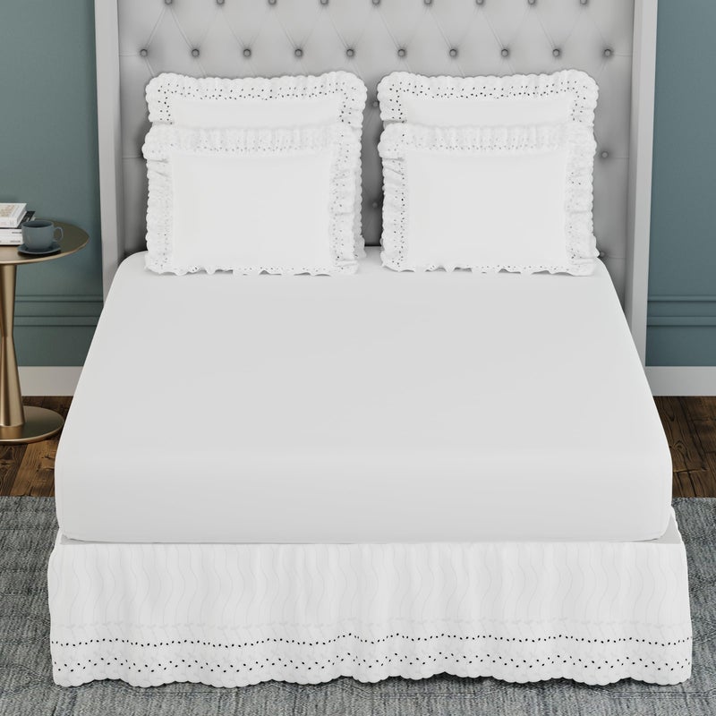 FRESH IDEAS Ruffled Bed Pillow Shams with Embroidered Eyelet Detail, Standard, White, 2-Pack - Image 3