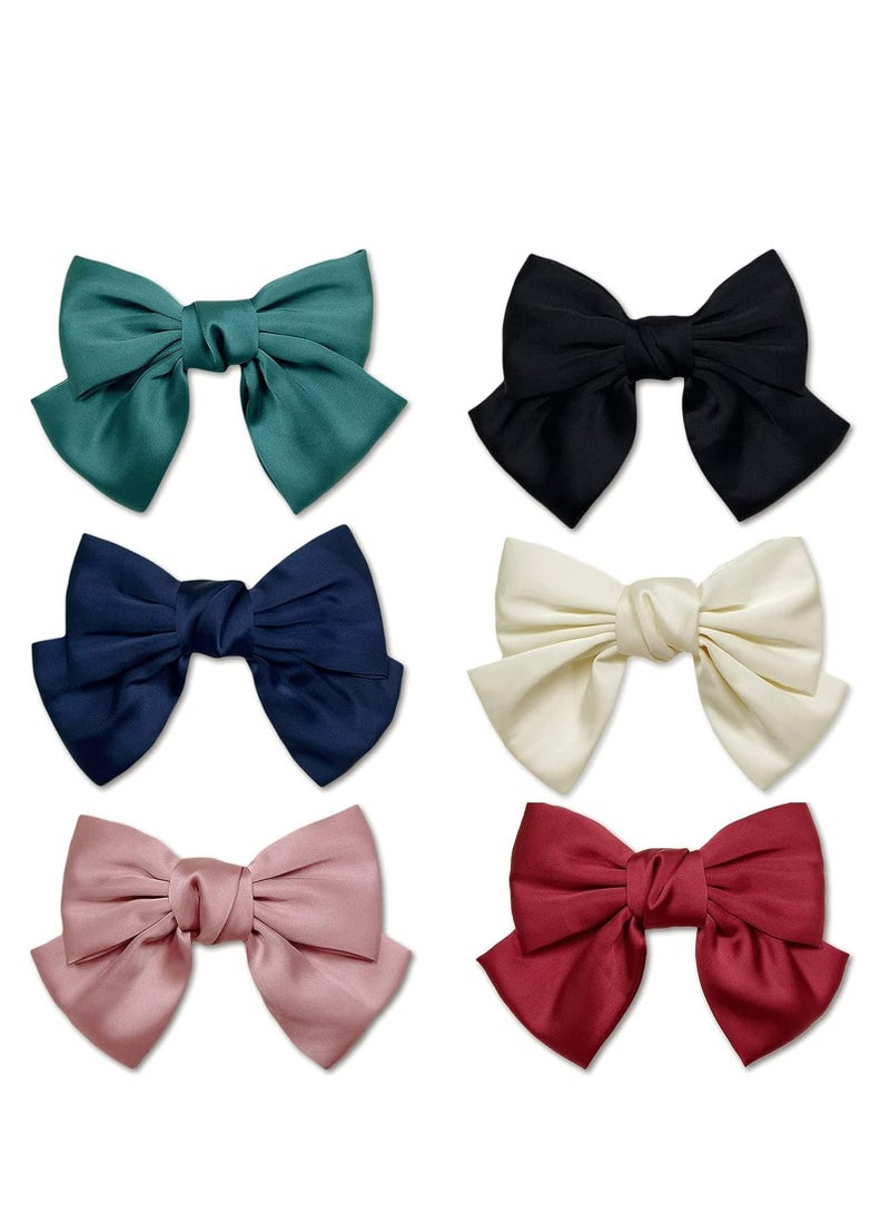 أوزيغالور 6 عبوات مشابك شعر بعقدة ساتان كبيرة، مشابك شعر بعقدة مخملية، مشابك شعر بعقدة فرنسية بلون موحد للنساء والفتيات. - Image 1