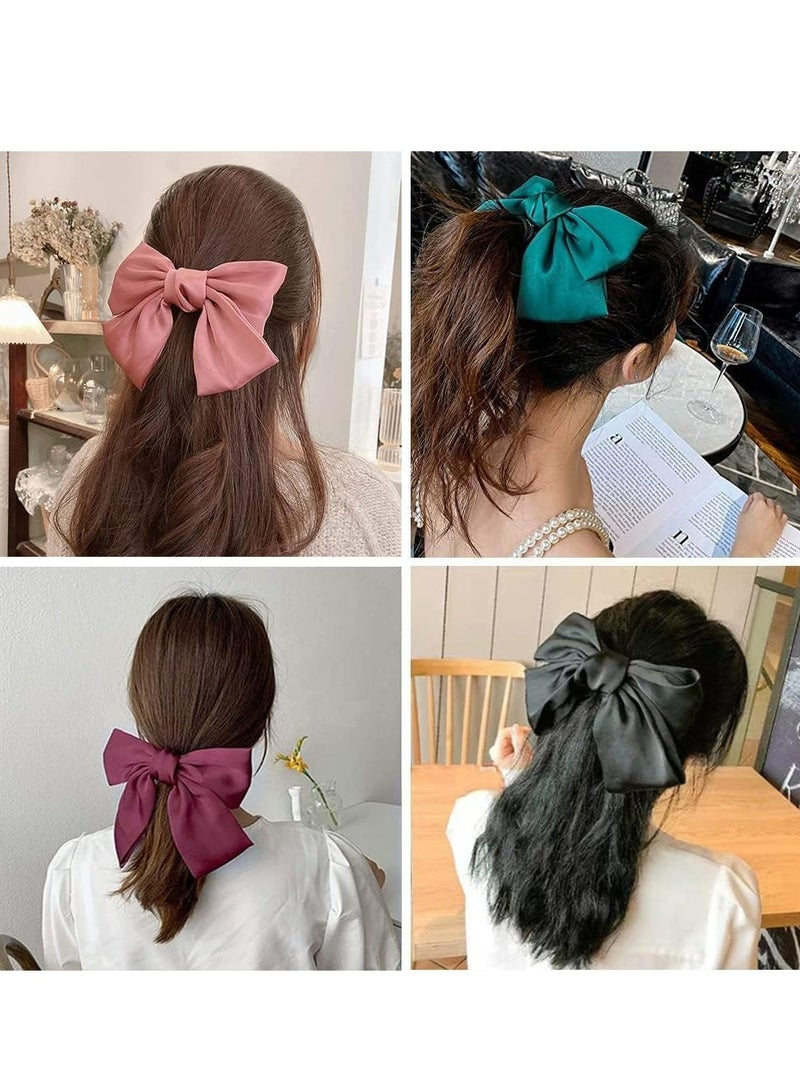 أوزيغالور 6 عبوات مشابك شعر بعقدة ساتان كبيرة، مشابك شعر بعقدة مخملية، مشابك شعر بعقدة فرنسية بلون موحد للنساء والفتيات. - Image 5