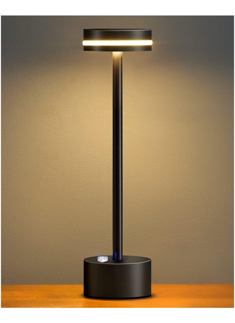 مصباح طاولة لاسلكي LED حديث قابل لإعادة الشحن مع مستشعر باللمس، هيكل من الألومنيوم، سطوع قابل للتعديل، بطارية معتمدة بقدرة 4000 مللي أمبير في الساعة، 3 مستويات سطوع، منفذ شحن USB-C، مصباح بجانب السرير معدني محمول بقدرة 3000 كلفن