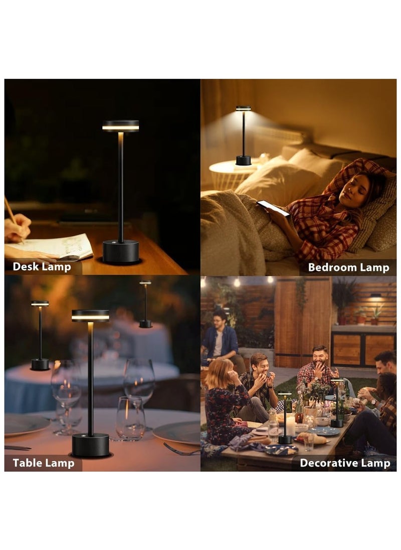 مصباح طاولة لاسلكي LED حديث قابل لإعادة الشحن مع مستشعر باللمس، هيكل من الألومنيوم، سطوع قابل للتعديل، بطارية معتمدة بقدرة 4000 مللي أمبير في الساعة، 3 مستويات سطوع، منفذ شحن USB-C، مصباح بجانب السرير معدني محمول بقدرة 3000 كلفن