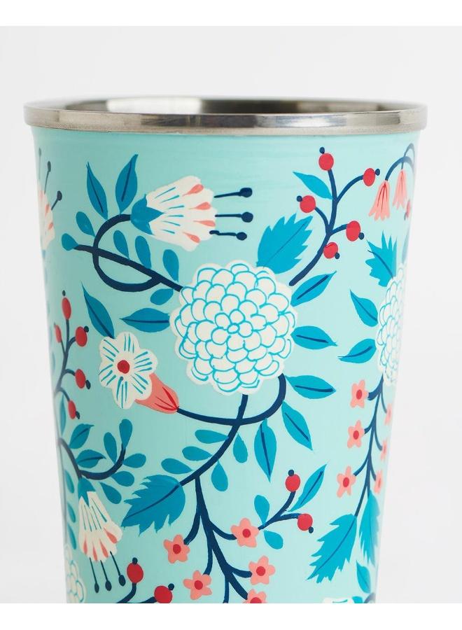 Chumbak Blue Floral Steel Tumbler Large, 400ml - Image 4