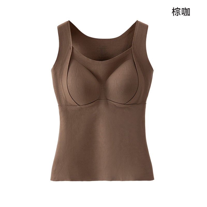 Heating Vest Thermal Underwear with Chest Pad Integrated Fixed Autumn and Winter Cashmere fleece-lined Vest Thermal Vest for Women Dh6636 milk coffee color 