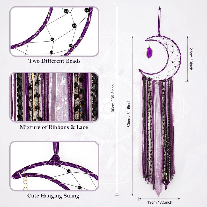 ANROYE Witchy Crescent Moon Dream Catcher with Purple Agate, Witch Pagan Woven Wall Hanging Dreamcatcher with Light, Gothic Wiccan Hippie Decor with Ornament Decoration Women Gift for Bedroom Christmas - Image 4