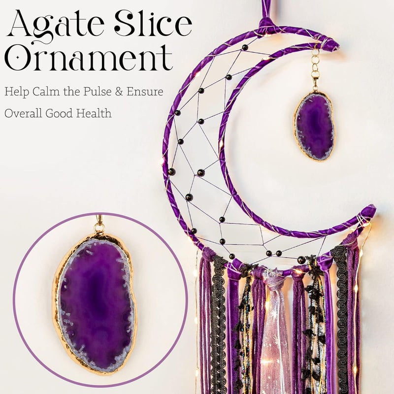 ANROYE Witchy Crescent Moon Dream Catcher with Purple Agate, Witch Pagan Woven Wall Hanging Dreamcatcher with Light, Gothic Wiccan Hippie Decor with Ornament Decoration Women Gift for Bedroom Christmas - Image 2