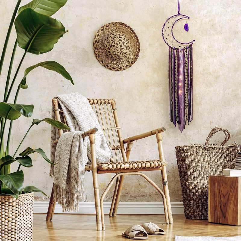 ANROYE Witchy Crescent Moon Dream Catcher with Purple Agate, Witch Pagan Woven Wall Hanging Dreamcatcher with Light, Gothic Wiccan Hippie Decor with Ornament Decoration Women Gift for Bedroom Christmas - Image 5