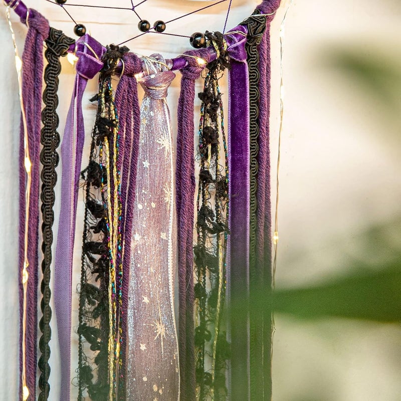 ANROYE Witchy Crescent Moon Dream Catcher with Purple Agate, Witch Pagan Woven Wall Hanging Dreamcatcher with Light, Gothic Wiccan Hippie Decor with Ornament Decoration Women Gift for Bedroom Christmas - Image 3