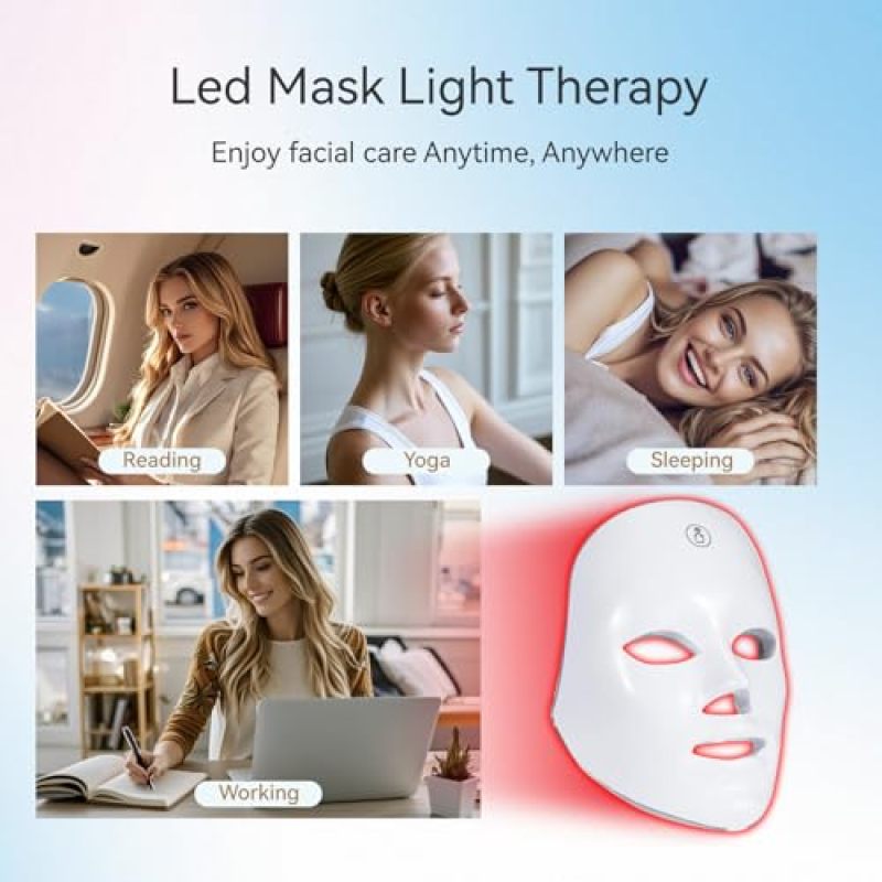 قناع الوجه بتقنية LED بتقنية العلاج بالضوء 7 في 1 - قناع للوجه لاسلكي بـ 90 خرزة - جهاز محمول للعناية بالبشرة قابل لإعادة الشحن عبر USB للعلاج المنزلي للوجه - Image 3