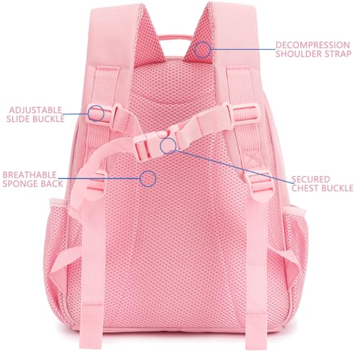 FlowFly Kids Backpack for Toddler Boys Girls Simple Lightweight Bookbag for Daycare Kindergarten Elementary School Travel Small Modern Bag Medium 15 Pink - Image 3