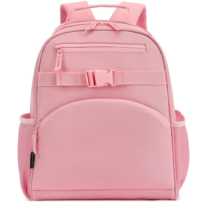 FlowFly Kids Backpack for Toddler Boys Girls Simple Lightweight Bookbag for Daycare Kindergarten Elementary School Travel Small Modern Bag Medium 15 Pink - Image 2