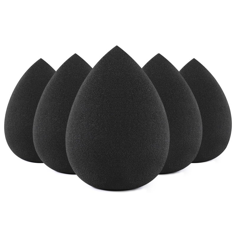 BEAKEY Makeup Sponge Set 5 Pcs Foundation Blending Sponge Beauty Sponges Flawless for Liquid Cream and Powder LatexFree and Vegan Boun Boun Makeup Sponges Black