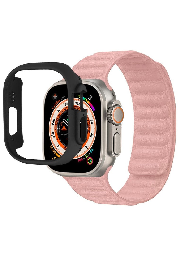 CATANES - 2 Packs For Apple Watch Band 49mm Leather Link Strap Magnetic Loop Bracelet and Black Cup Holder Light Pink - Image 1