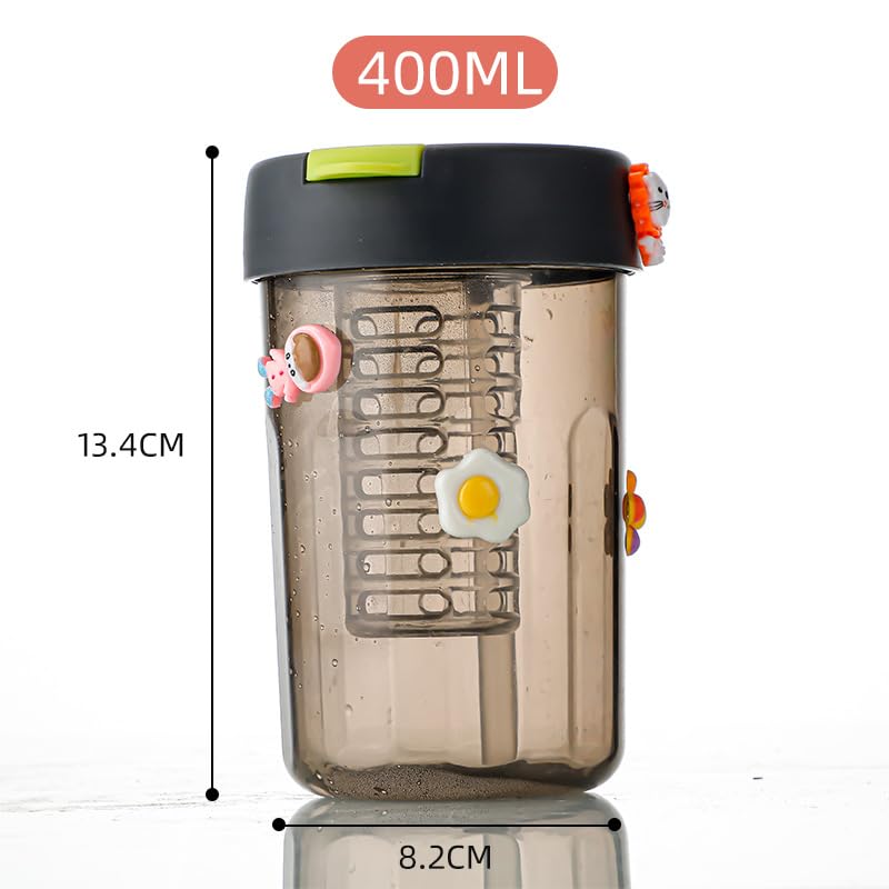 IndusBay® Pack of 2, 400 ML Cute Infuser Sipper Mug Bottle with Silicon Straw, BPA Free Fruit Infuser Bottle Return Gifting for kids Leak proof Bottle for Kids Assorted Color - Image 3