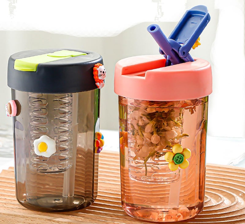 IndusBay® Pack of 2, 400 ML Cute Infuser Sipper Mug Bottle with Silicon Straw, BPA Free Fruit Infuser Bottle Return Gifting for kids Leak proof Bottle for Kids Assorted Color - Image 5