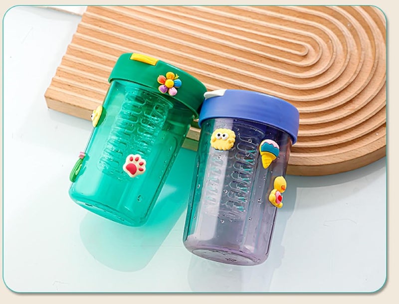 IndusBay® Pack of 2, 400 ML Cute Infuser Sipper Mug Bottle with Silicon Straw, BPA Free Fruit Infuser Bottle Return Gifting for kids Leak proof Bottle for Kids Assorted Color - Image 2