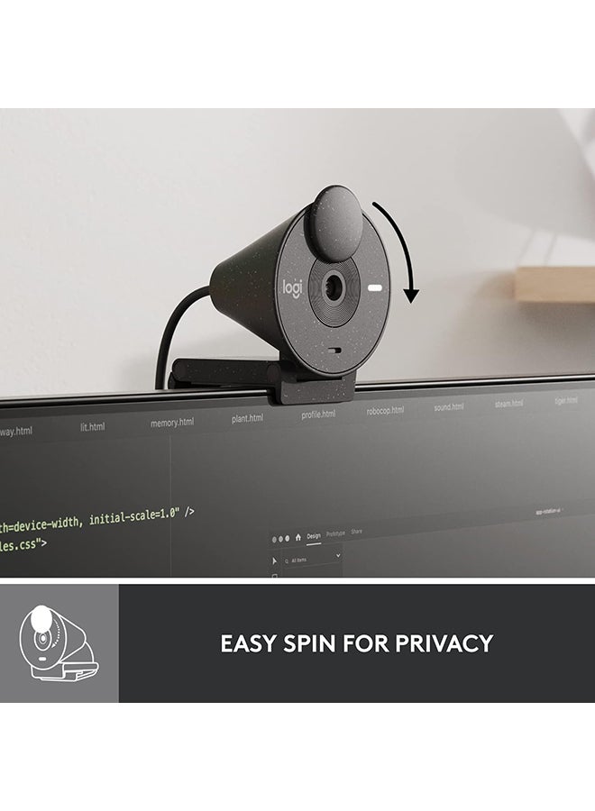 Logitech Brio 300 Full HD Webcam with Privacy Shutter, Noise Reduction Microphone, USB-C, Ceritified for Zoom, Microsoft Teams, Google Meet, Auto Light Correction - Graphite - Image 5