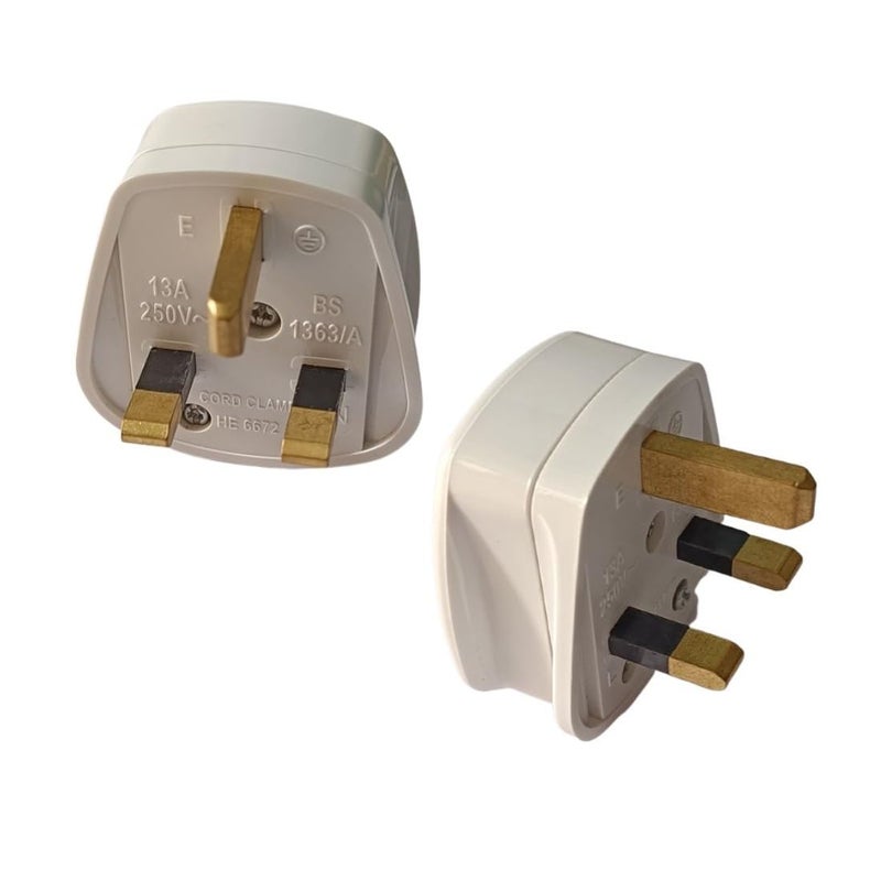 WOWSOME WOWSOME 3 Flat Pin Top UK Plug with fuse for UK UAE Cyprus Hong Kong Singapore Ireland Malaysia 13A 250V Pack of 2 white - Image 1
