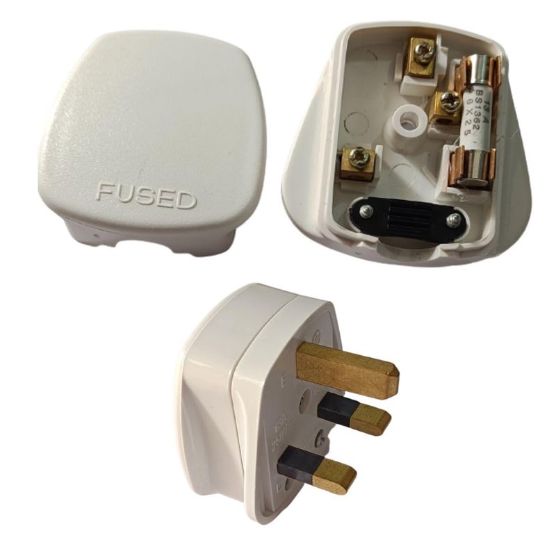 WOWSOME WOWSOME 3 Flat Pin Top UK Plug with fuse for UK UAE Cyprus Hong Kong Singapore Ireland Malaysia 13A 250V Pack of 2 white - Image 2