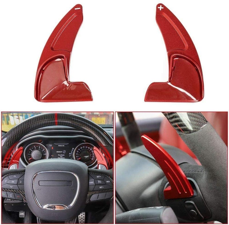Voodonala for Challenger Steering Wheel Shift Paddle Cover Extended Shifter Trim for Dodge Challenger 2015 2016 2017 2018 2019 Aluminum Alloy Red