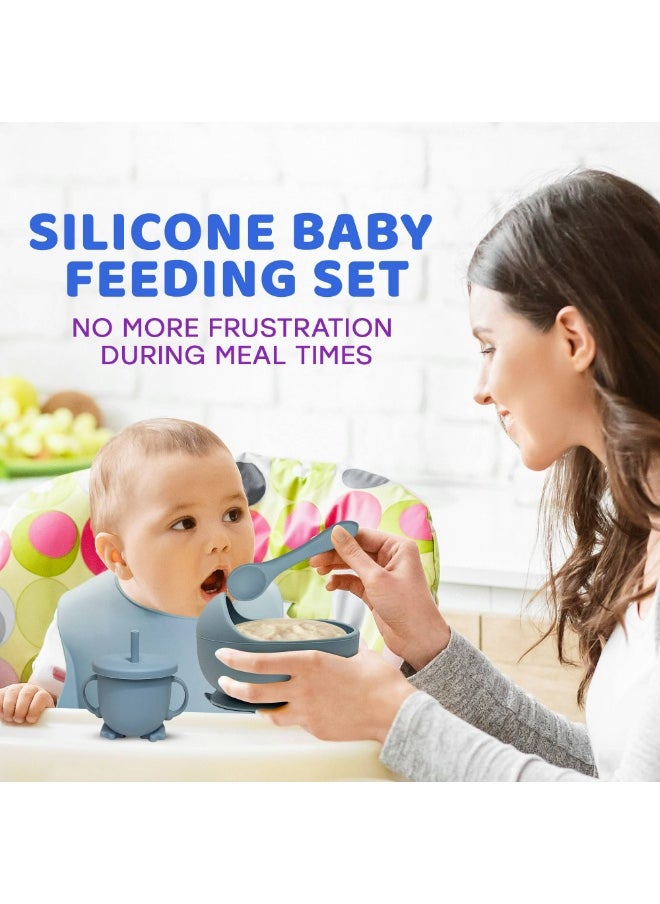 Generic Silicone Baby Weaning Feeding Set 6 Pieces, Baby Toddler Dish Set, Baby Led Weaning Supplies Set, Divided Plate, Suction Bowl, Baby, Spoon, Fork, Sippy Cup, BPA-Free, Easy to Clean  - Image 2