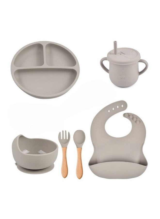 Generic Silicone Baby Weaning Feeding Set 6 Pieces, Baby Toddler Dish Set, Baby Led Weaning Supplies Set, Divided Plate, Suction Bowl, Baby, Spoon, Fork, Sippy Cup, BPA-Free, Easy to Clean  - Image 1