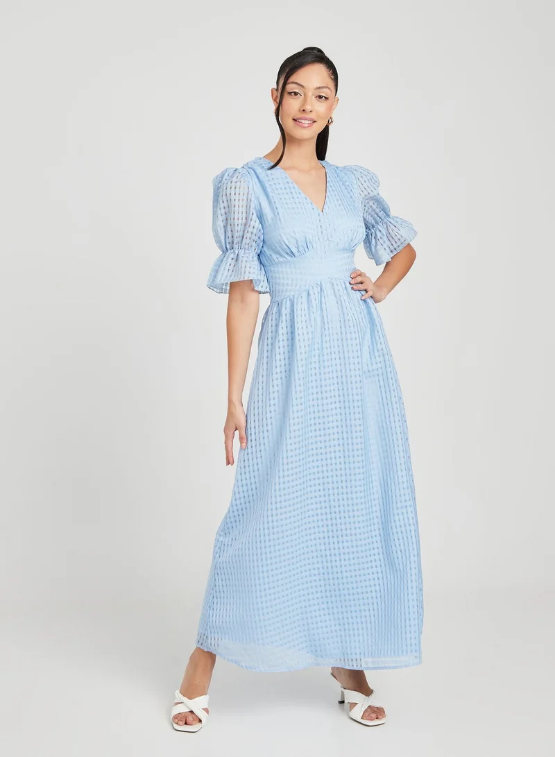 ستايلي Puff Sleeve Checked Dress