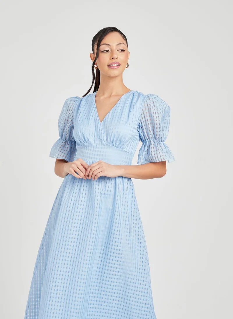 ستايلي Puff Sleeve Checked Dress