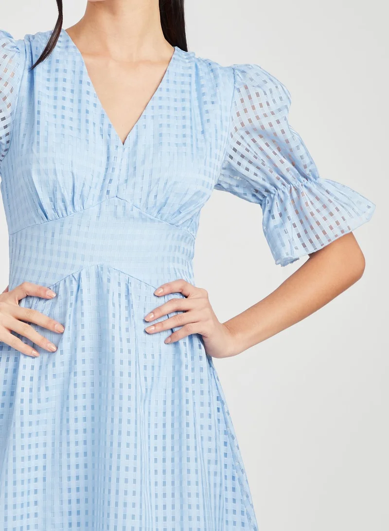 ستايلي Puff Sleeve Checked Dress